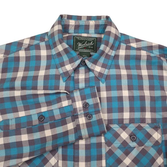 Woolrich Mens Long Sleeve ButtonUp Shirt Aqua Plaid Under Arm Gusset Sleeve Tabs - Picture 14 of 14